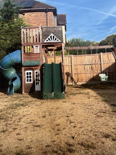 Wooden climbing frame - frame,, slide