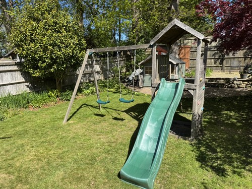 Wooden tower slide swings - slide,,