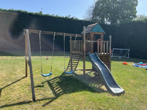 Climbing frame with slide - with, and