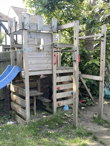 Wooden climbing frame with - climbing,
