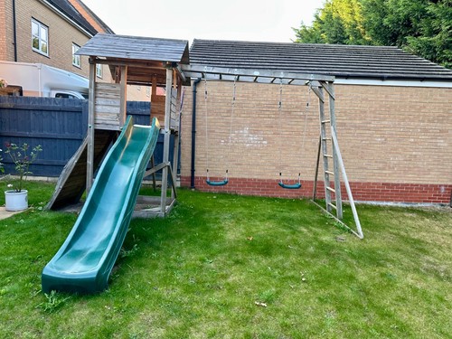 Climbing frame with slide - with, and